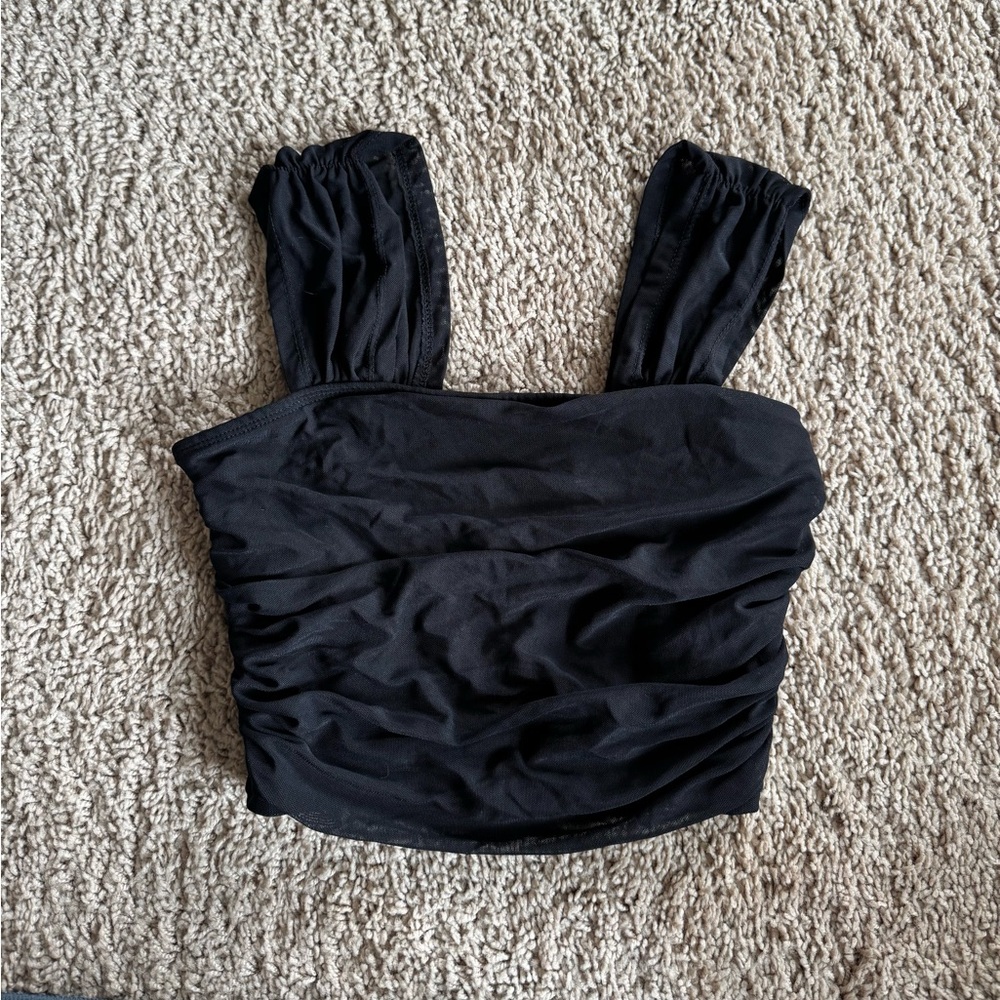 SHEIN Black Ruched Crop Top